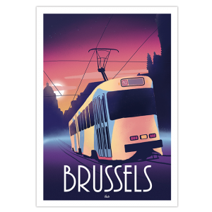 Affiche tram jaune de Bruxelles 92