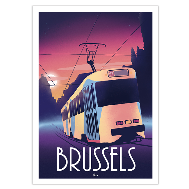 Affiche tram jaune de Bruxelles 92